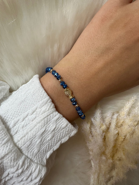 Perlenarmband mit Blauen Kristallperen und Fisch Anhänger - 10412