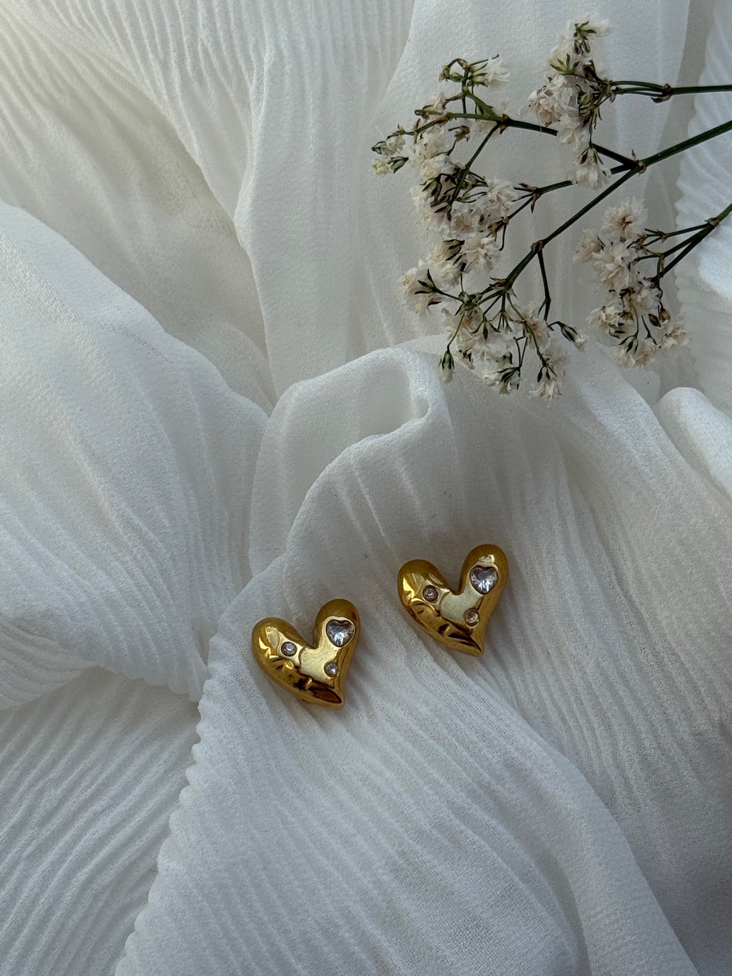 Goldene Heart Stecker Ohrringe Edelstahl - 11110