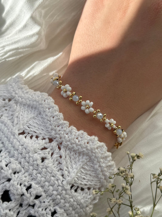 Perlenarmband Flower White and Blue - 2132