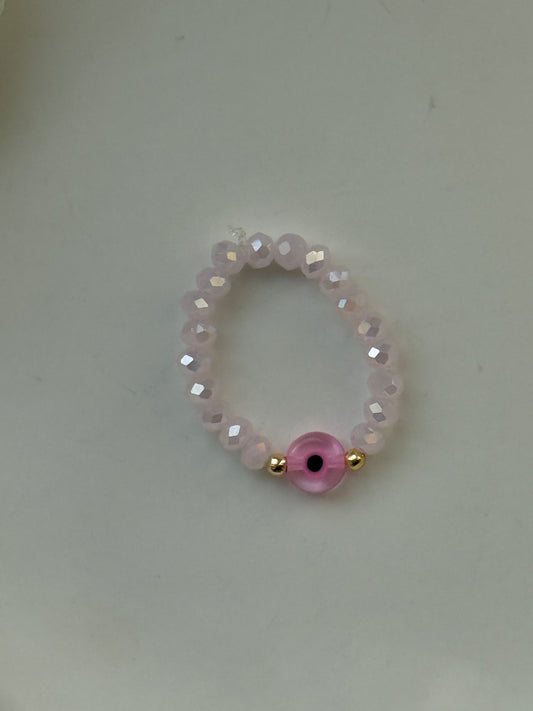 Perlenring mit Rosa Kristallperlen, Goldenen Details + Nazar Anhänger - 111205