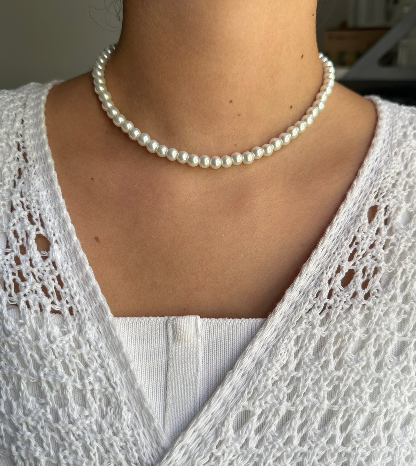 Perlenkette Basic mit Weißen Glasperlen - 10188
