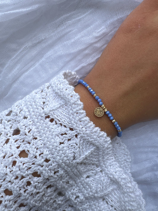 Perlenarmband mit Blauen Kristallperlen und Taler Anhänger - 10285