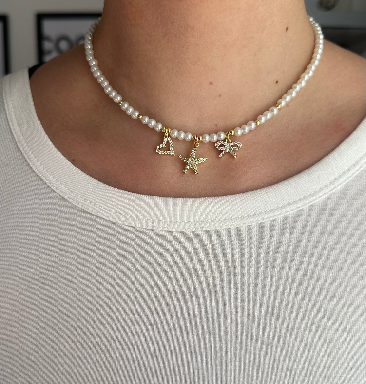 Charms Perlenkette Summer mit Weißen Perlen und Goldenen Perlen + Anhänger - 10809