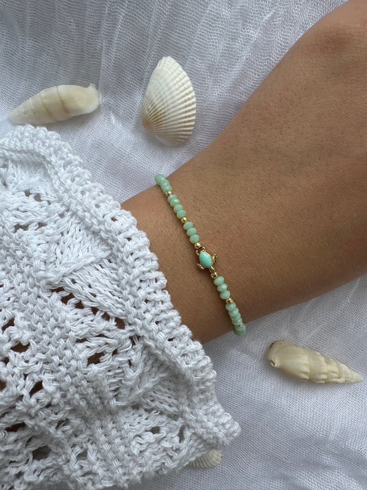 Perlenarmband mit Grünen Kristallperlen und Schildkröten Anhänger - 10377