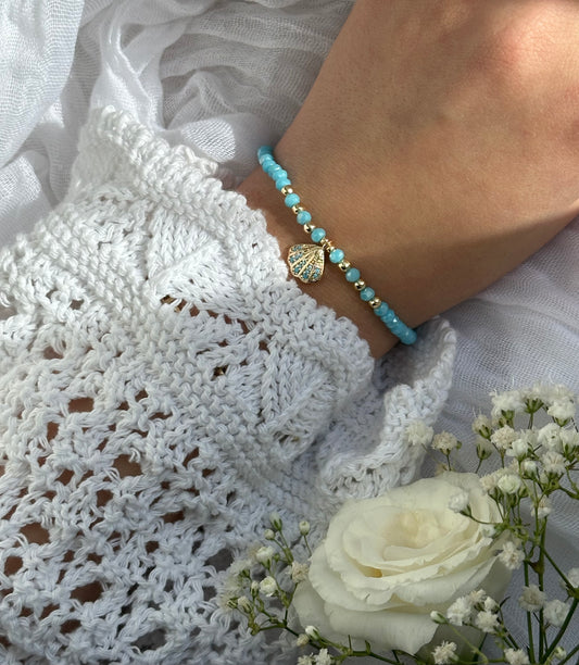 Perlenarmband mit Blauen Kristallperlen und Muschel Anhänger - 10540