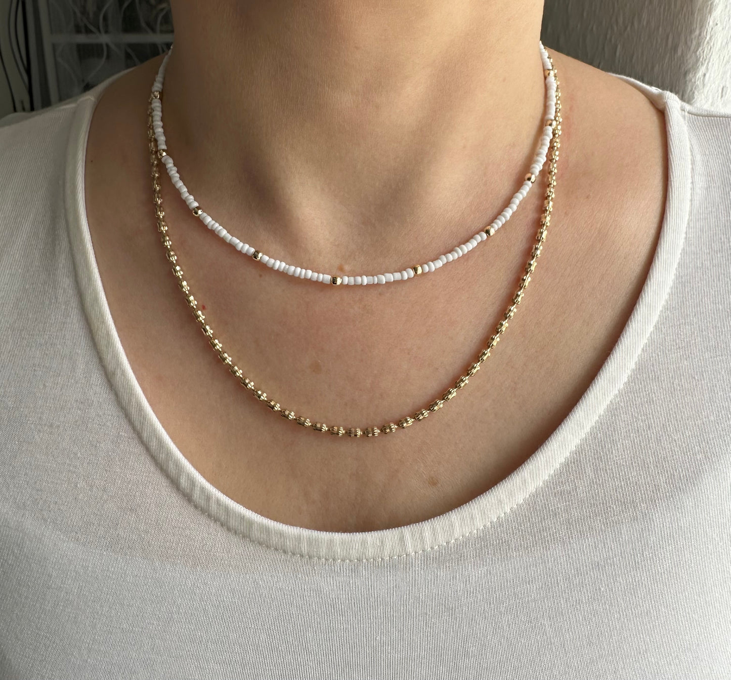 Perlenkette mit Weißen und Goldenen Perlen - 10185
