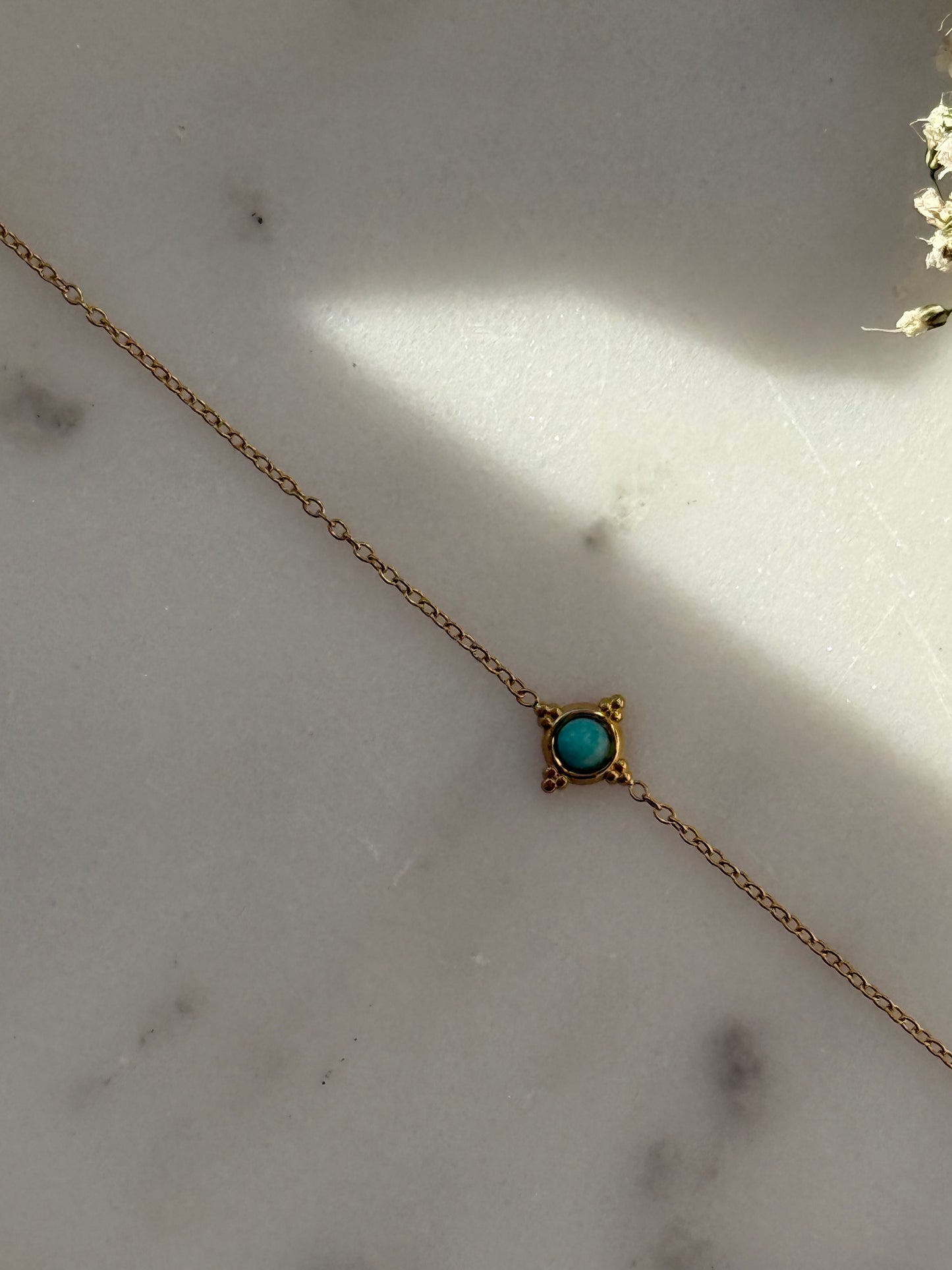 Edelstahl Goldenes Armband mit Türkisem Stein - 11062