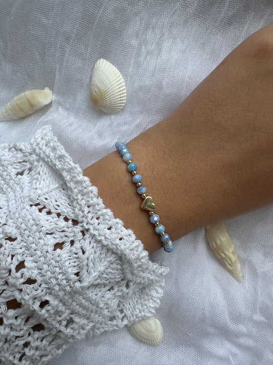 Perlenarmband mit Blauen Kristallperlen und Herz Anhänger - 10424