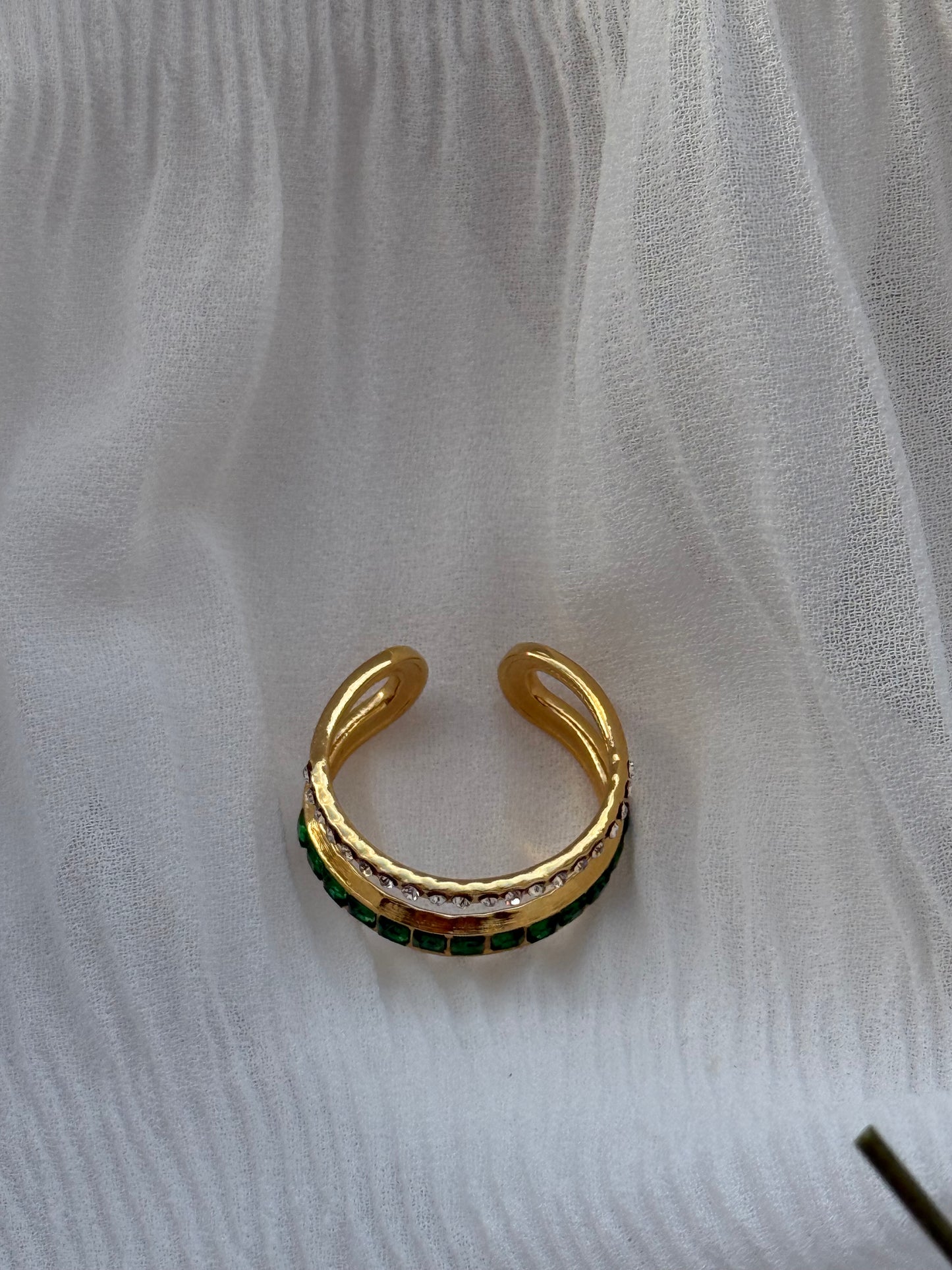 Edelstahl Gold Doppelring Green - 11137