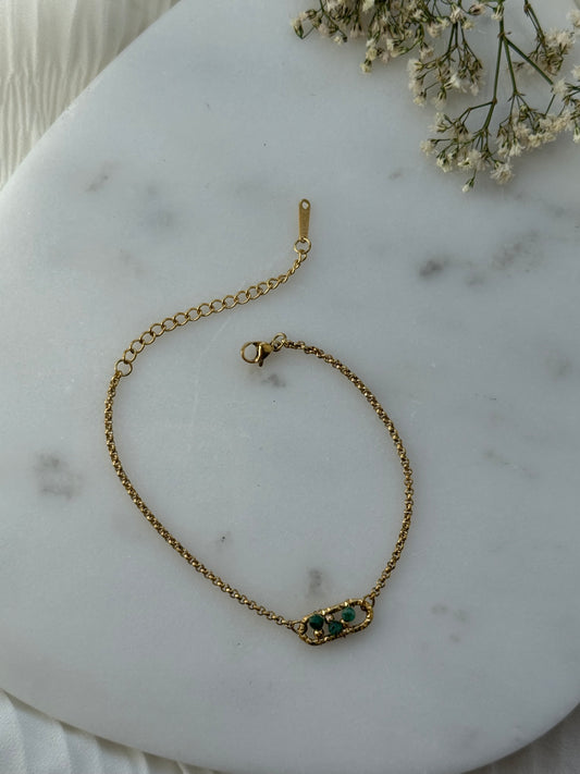 Goldenes Charms Edelstahl Armband Grün - 11102