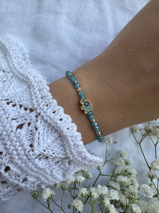 Perlenarmband mit Blauen Kristallperlen und Elefanten Anhänger - 10421