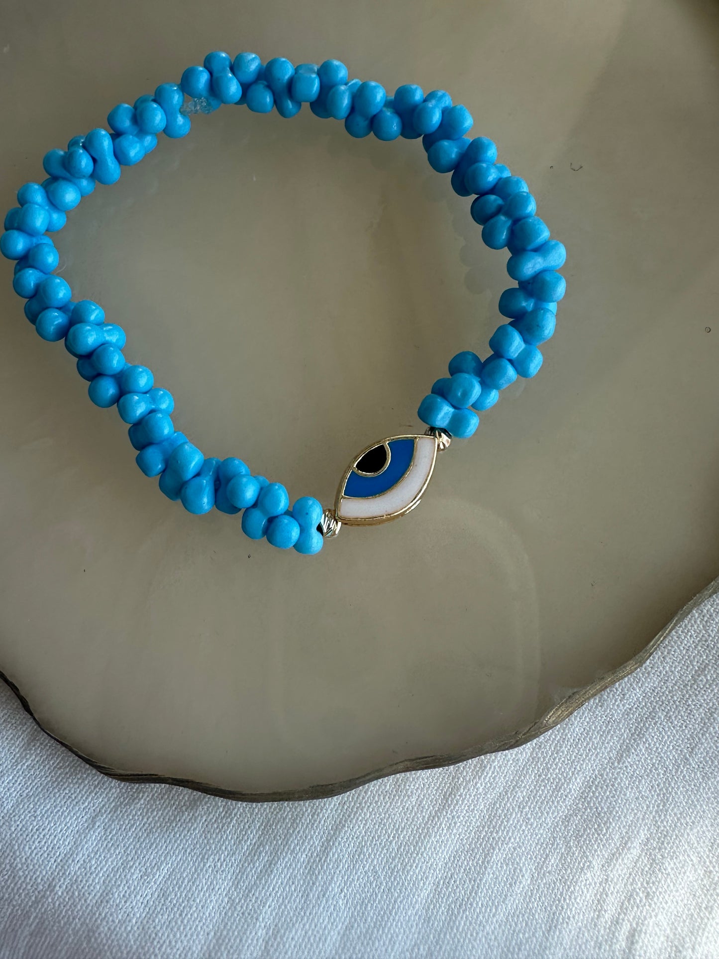 Perlenarmband mit Blauen Perlen und Evil eye Anhänger - 10261