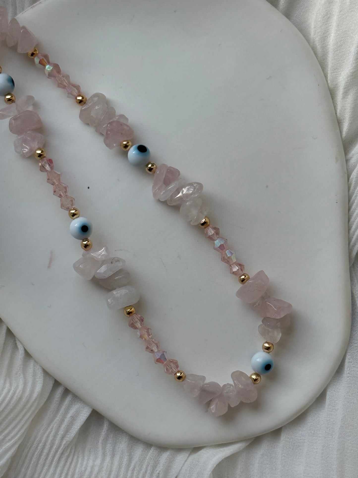 Handykette mit Rosa Perlen und Edelsteinen + Nazar Nazar Anhänger - 111228