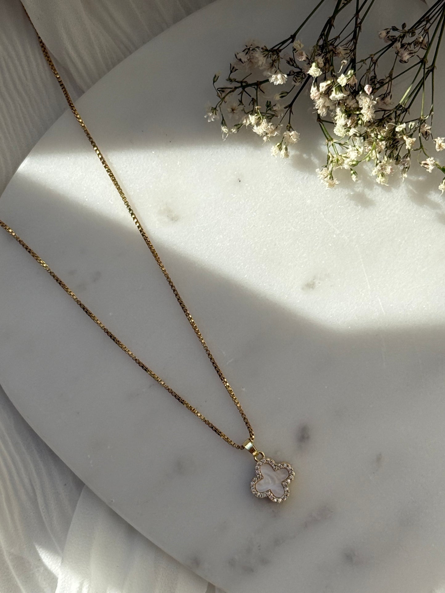 Halskette Edelstahl Clover Black and White - 11033