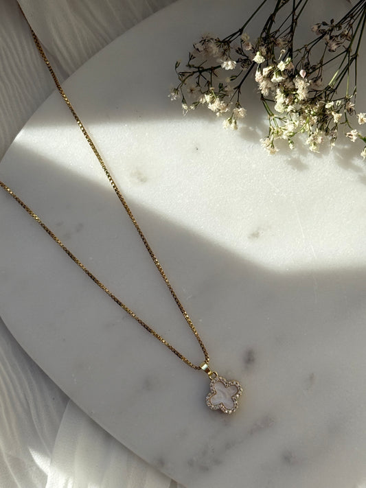 Halskette Edelstahl Clover Black and White - 11033