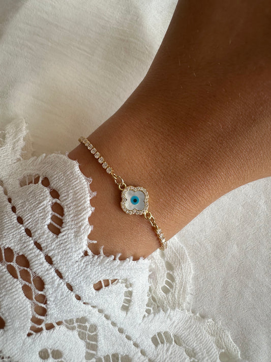 Goldenes Armband mit Goldenem Nazar Kleeblatt verstellbar