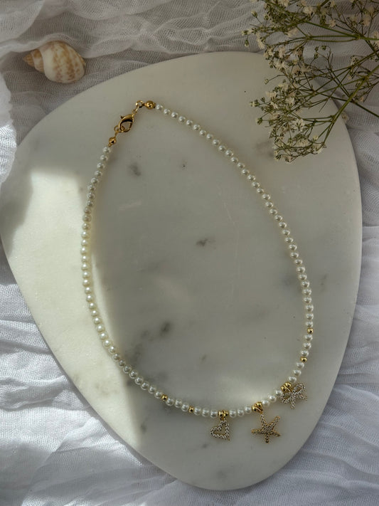 Charms Perlenkette Summer mit Weißen Perlen und Goldenen Perlen + Anhänger - 10809