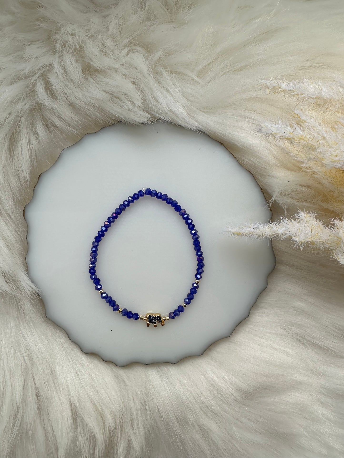 Perlenarmband Dunkelblau mit Elefanten Anhänger - 10235