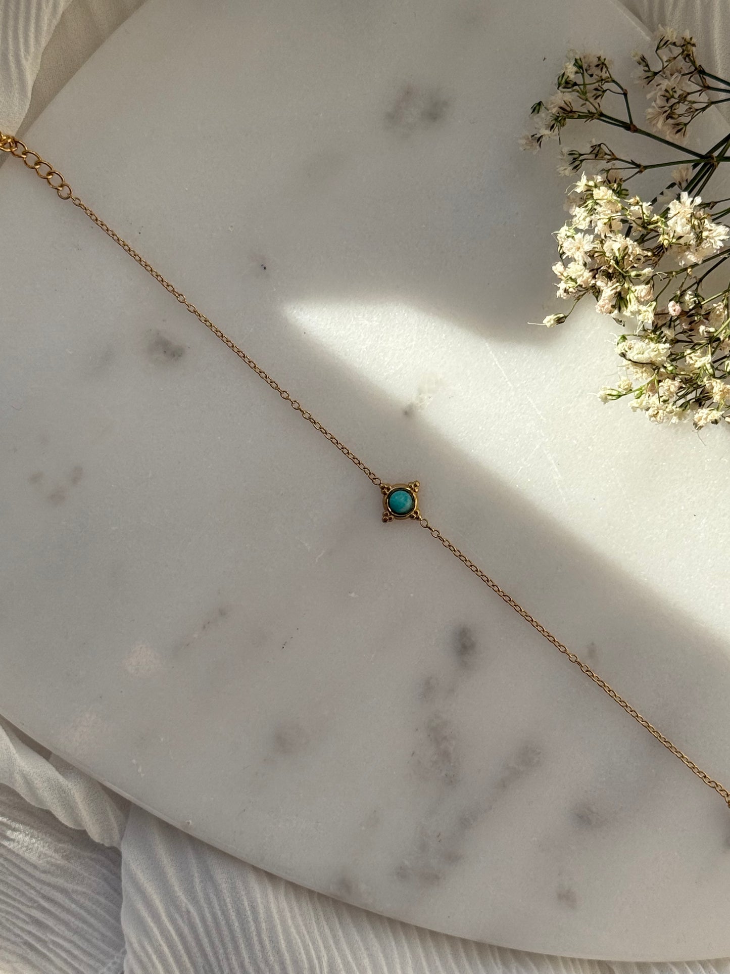 Edelstahl Goldenes Armband mit Türkisem Stein - 11062