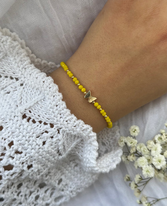 Perlenarmband mit Gelben Kristallperlen und Schmetterling Anhänger - 10519