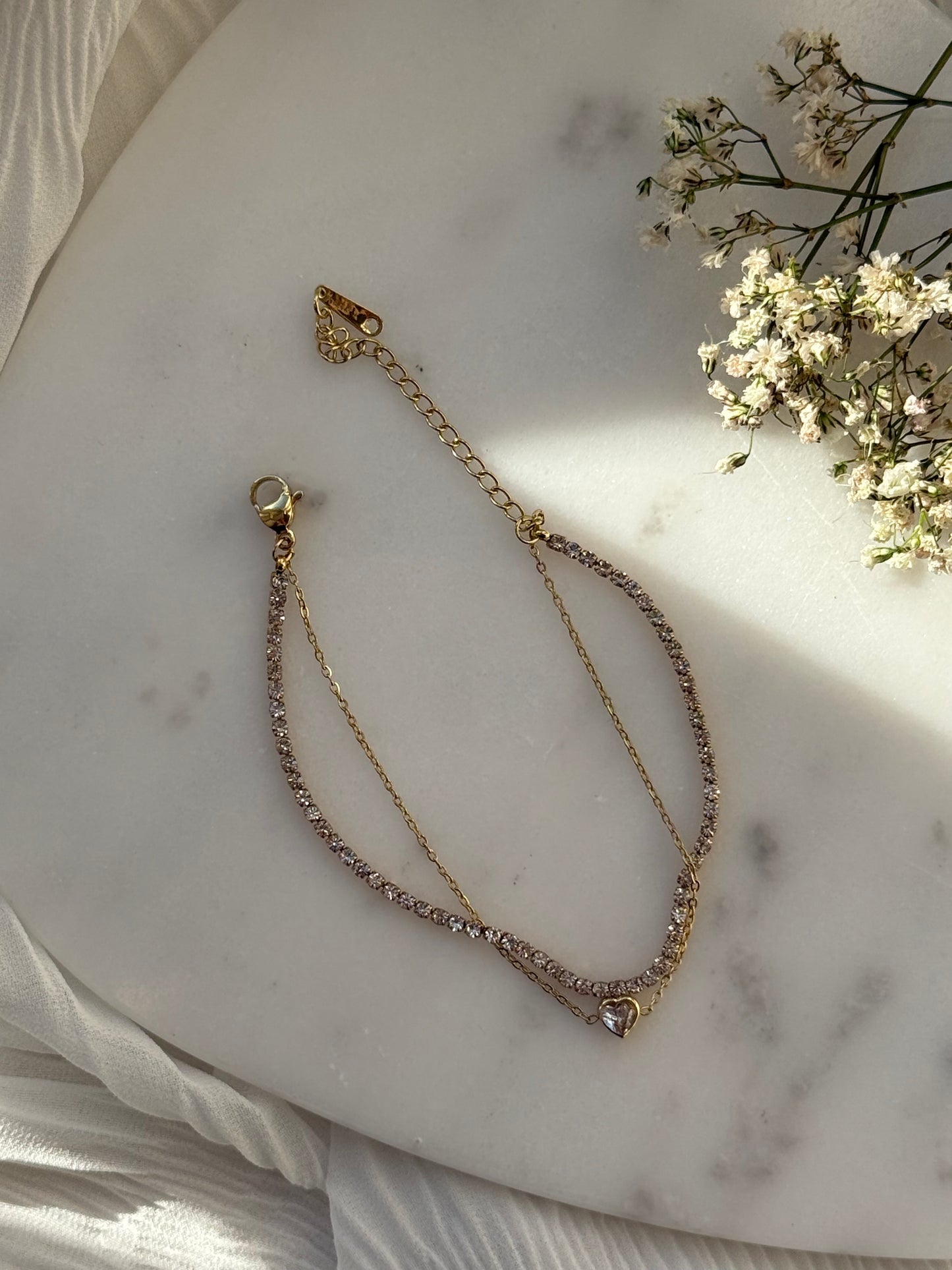 Doppel Armband Edelstahl Zirkonia Heart - 11084