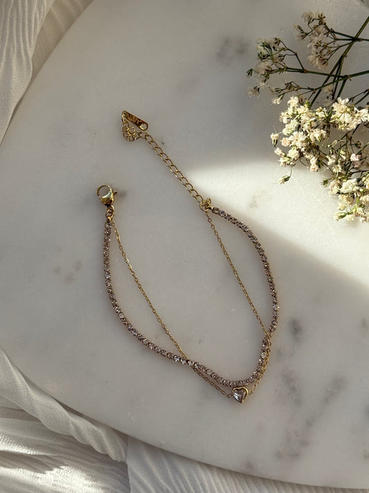 Doppel Armband Edelstahl Zirkonia Heart - 11084