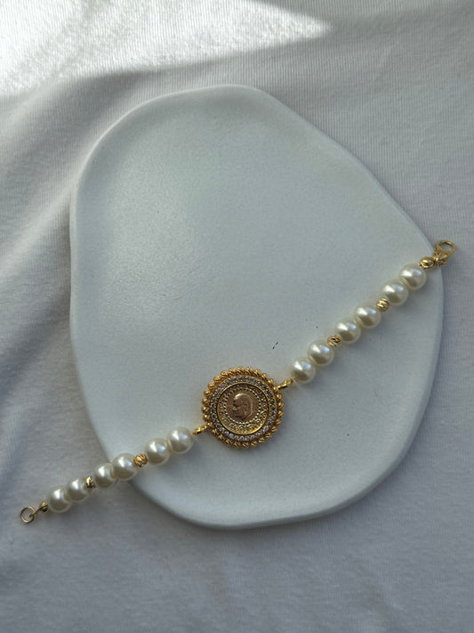 Perlenarmband mit Großen Glasperlen und Dorika Perlen + Rahmen Anhänger - 2089