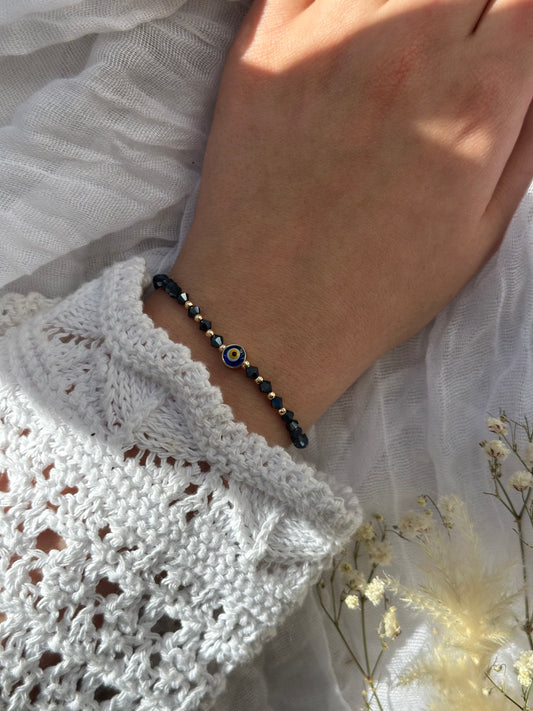 Perlenarmband mit Blauen Kristallperlen + Nazar / Evil eye Anhänger - 10680