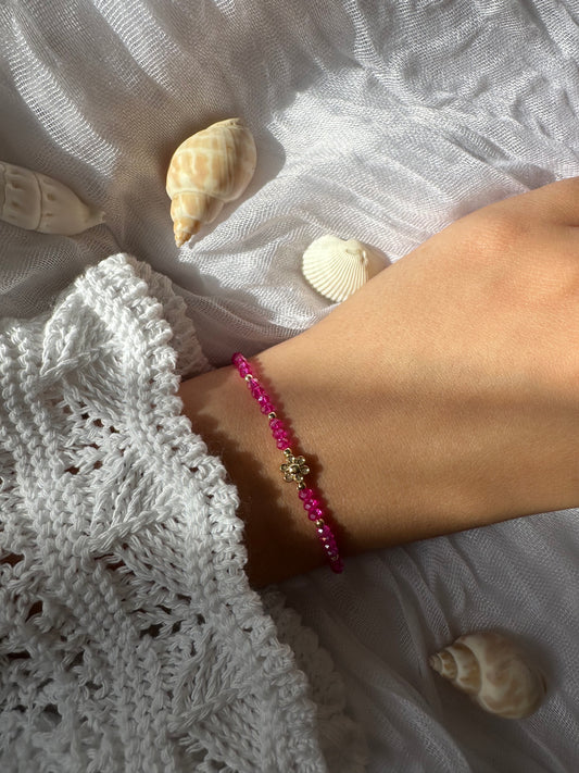 Perlenarmband pink mit Blumen Anhänger - 10319