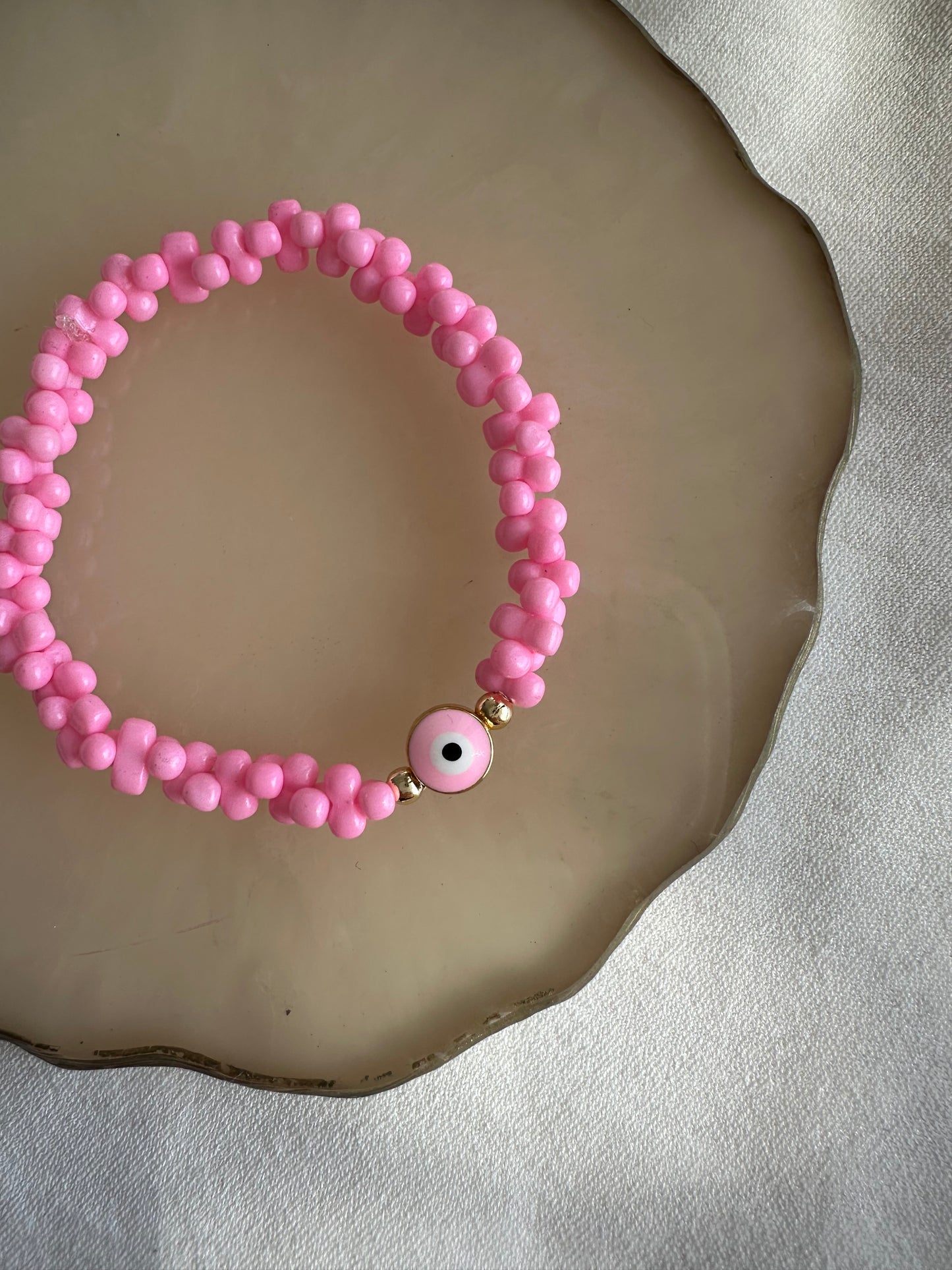 Perlenarmband mit Pinken Perlen und Evil eye Anhänger - 10329
