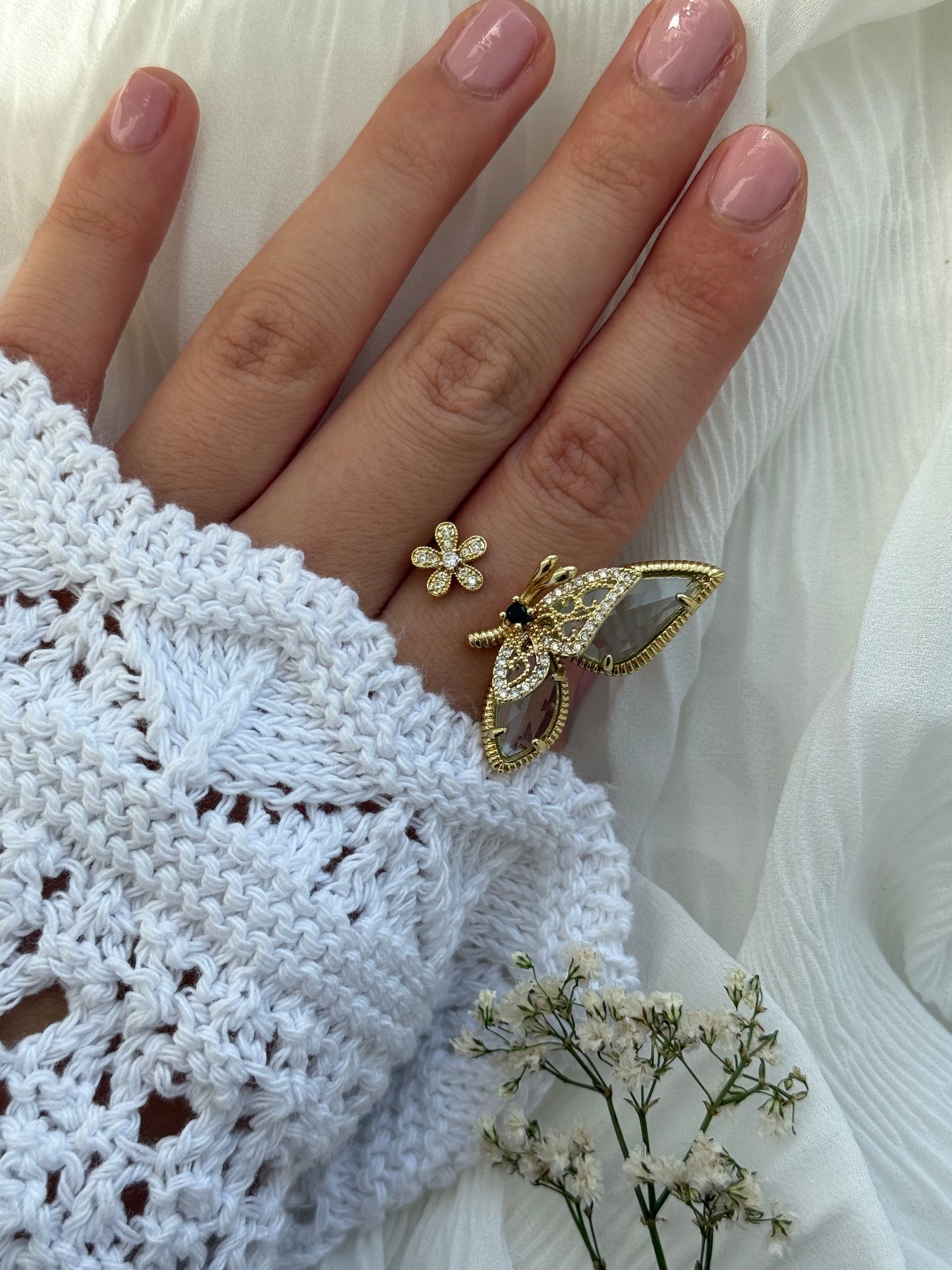 Edelstahl Ring Butterfly Flower  - 11134