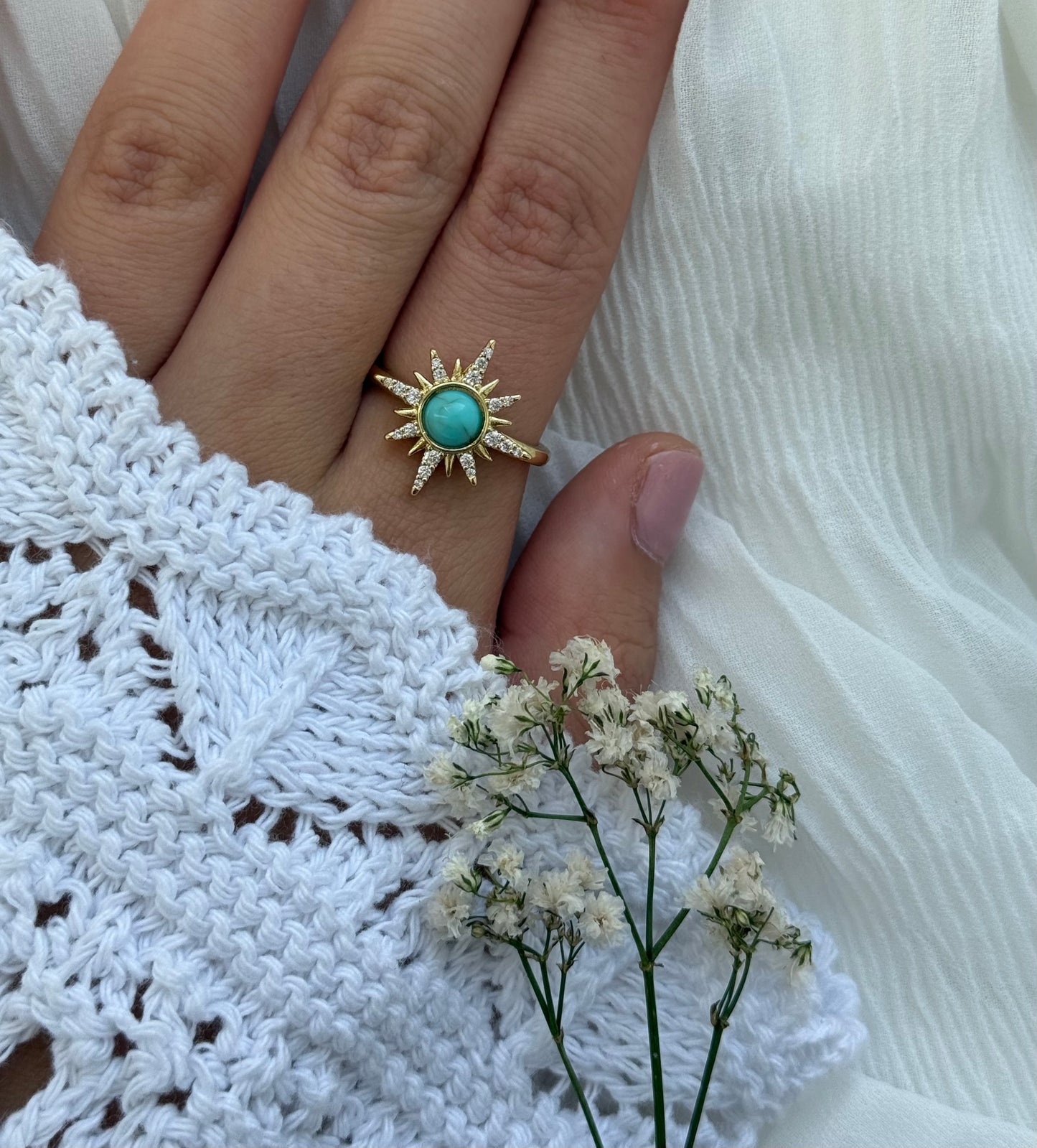 Edelstahl Ring mit Stern und Türkisen Stein - 11123