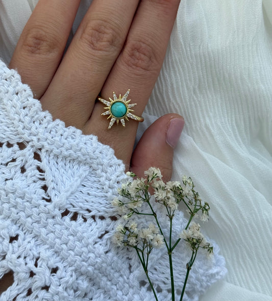 Edelstahl Ring mit Stern und Türkisen Stein - 11123