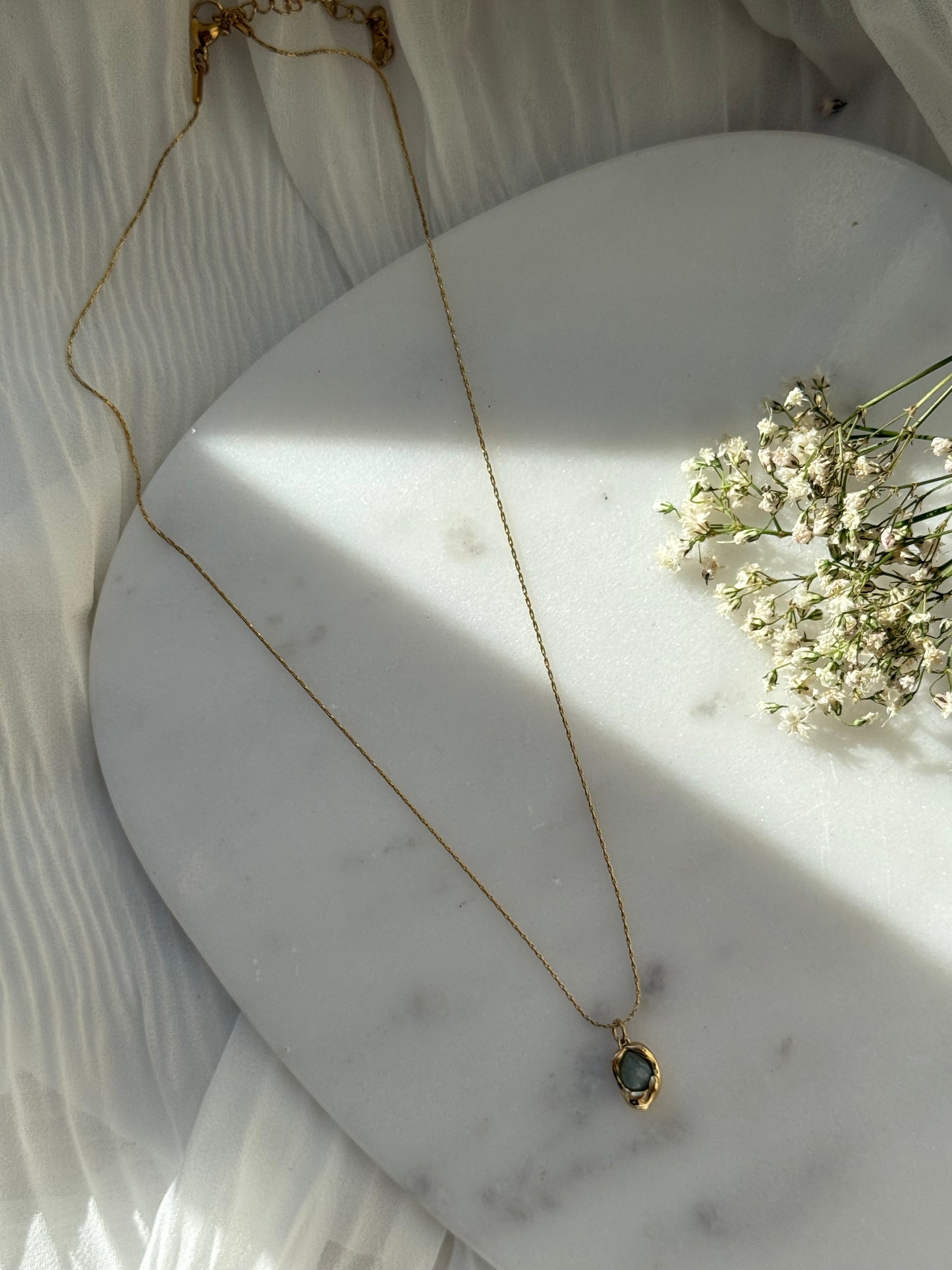 Halskette Edelstahl mit Smaragdgrünen Stein - 11049