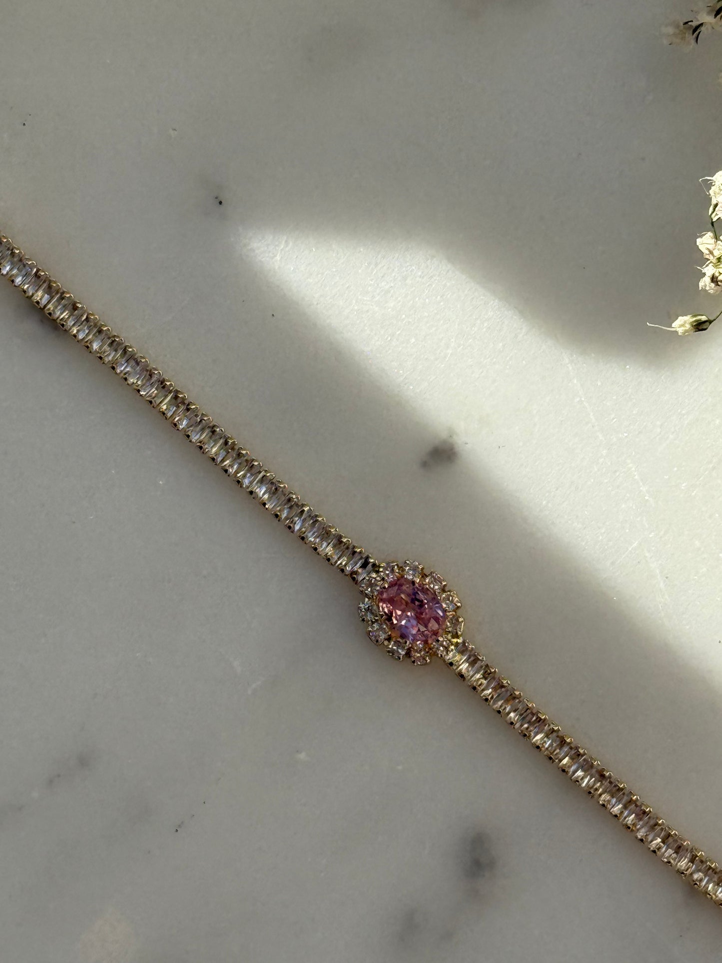 Edelstahl Armband Zirkonia mit Rosa Stein - 11069