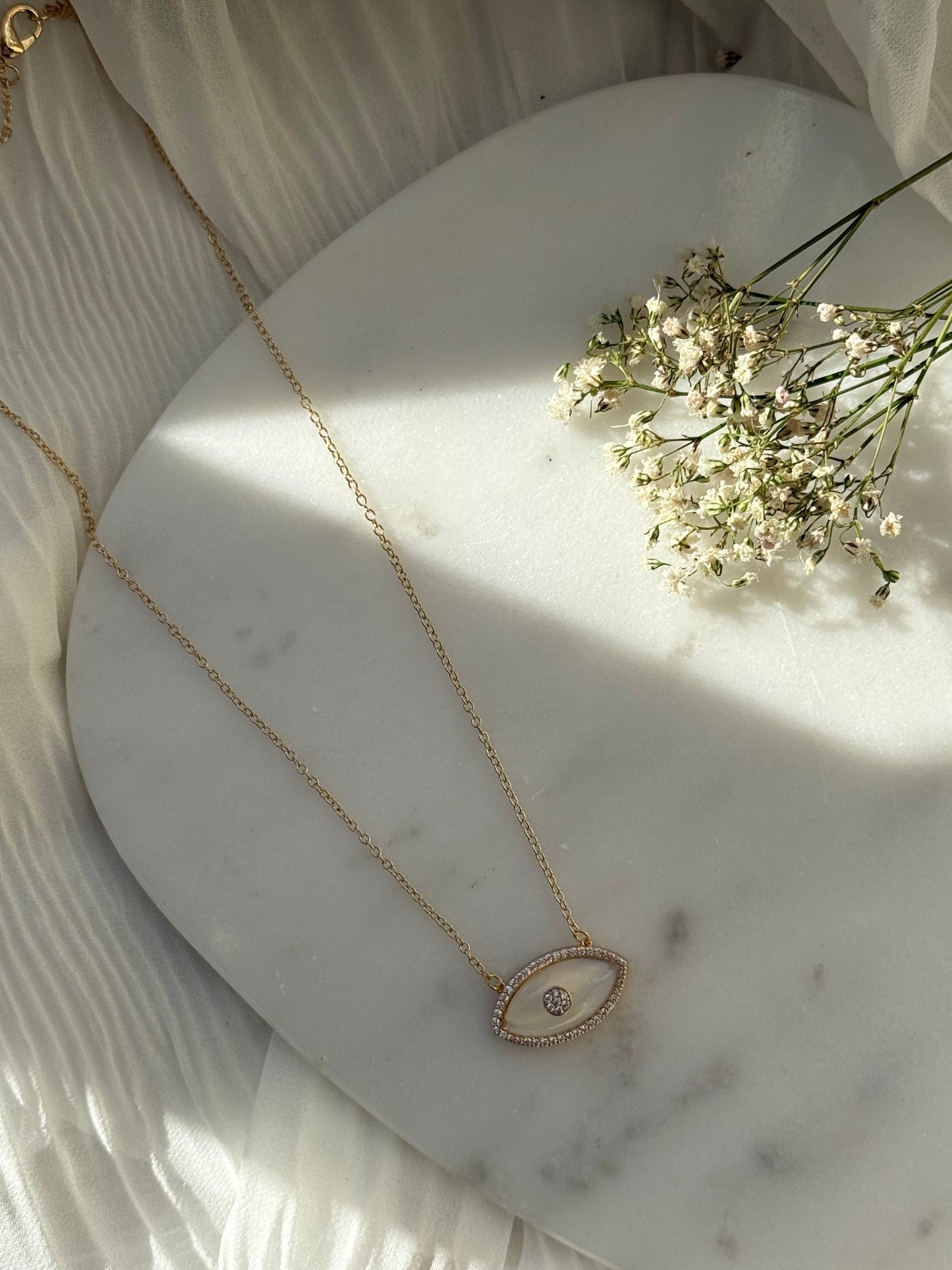 Halskette Edelstahl Evil eye Perlmutt - 11041