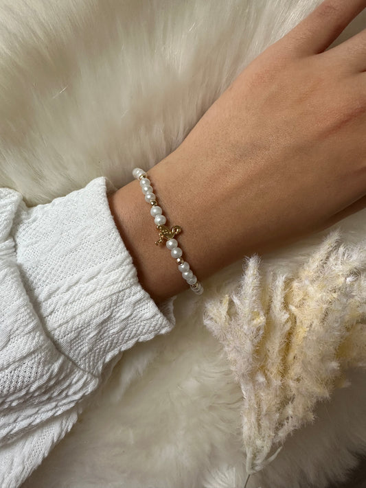 Perlenarmband weiß mit Flamingo Anhänger - 10300
