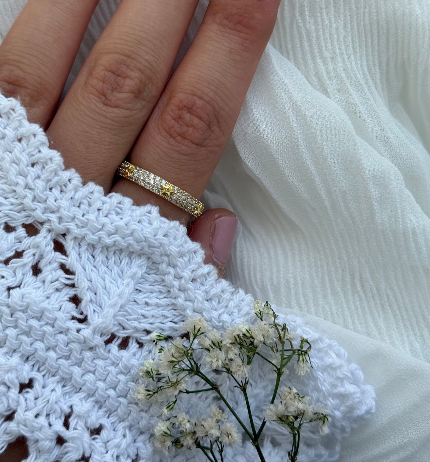 Edelstahl Ring mit Steinen und Sternen - 11122