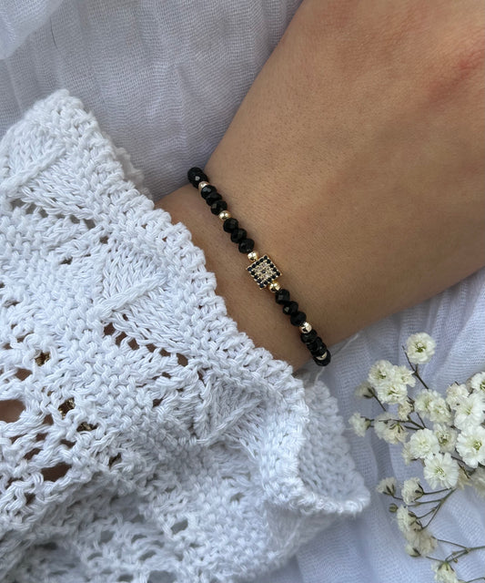 Perlenarmband mit Schwarzen Kristallperlen und Nazar / Evil eye Anhänger - 10507