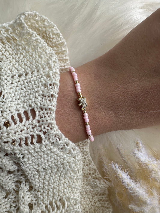 Perlenarmband rosa mit Elefant Anhänger - 10389
