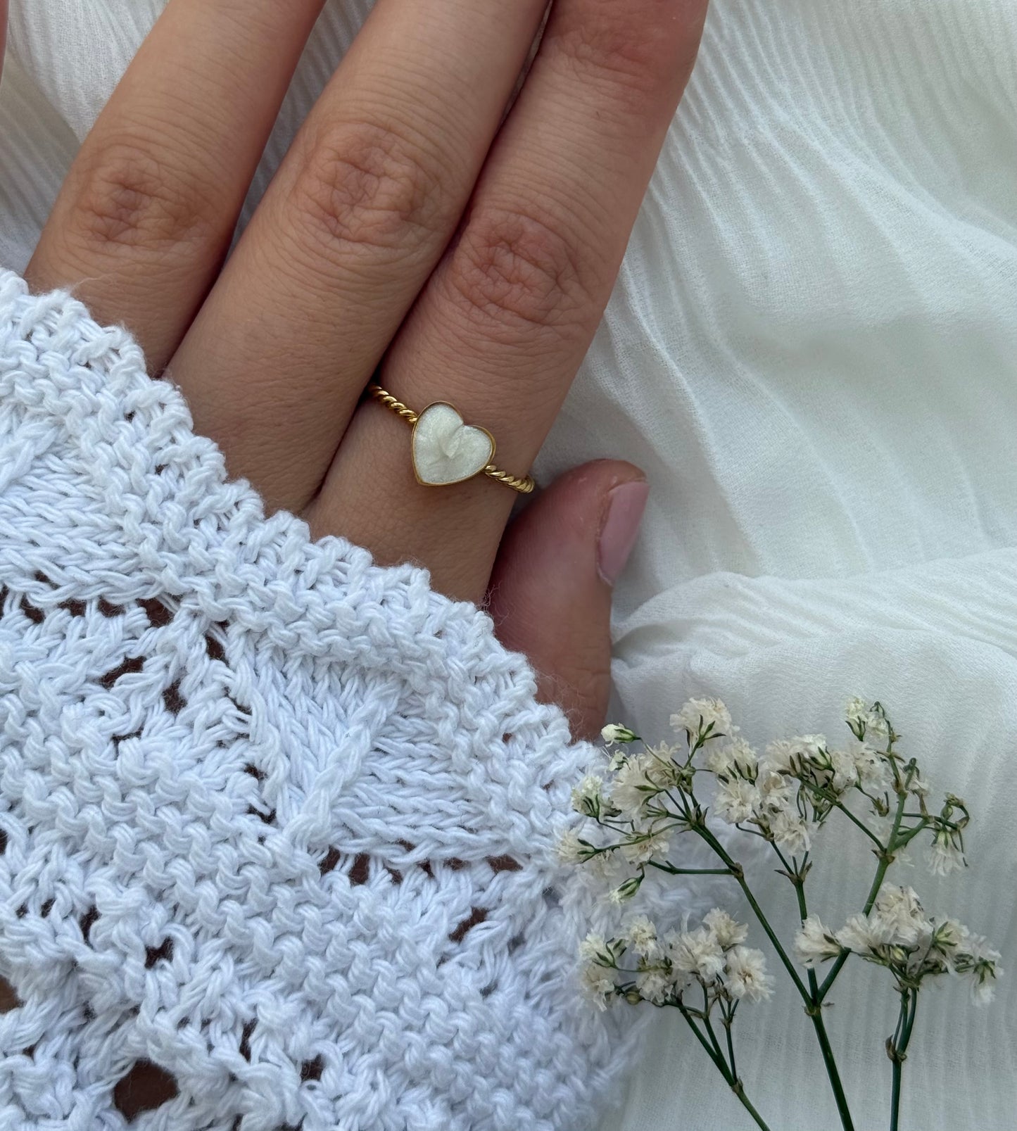 Edelstahl Ring Beige Heart - 11125