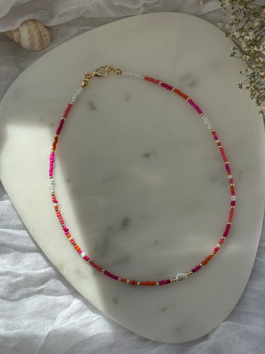 Perlenkette mit Bunten Perlen und Goldenen Perlen - 10797