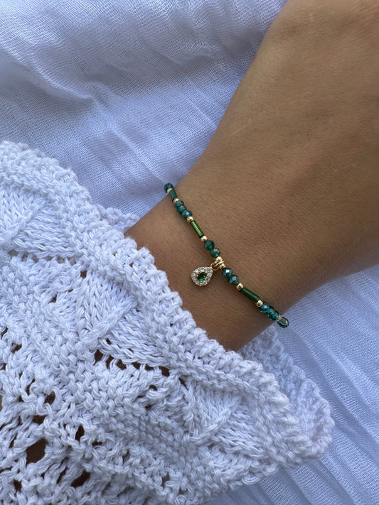 Perlenarmband Grün mit Zirkonia Anhänger - 10405