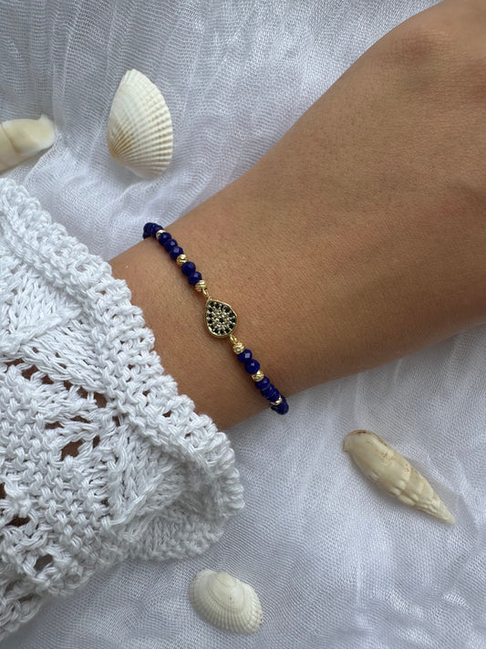 Perlenarmband mit Dunkelblauen Kristallperlen und Nazar - 10255