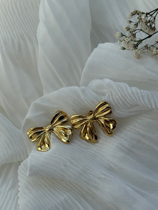 Goldene Stecker Ohrringe Schleife - 11113