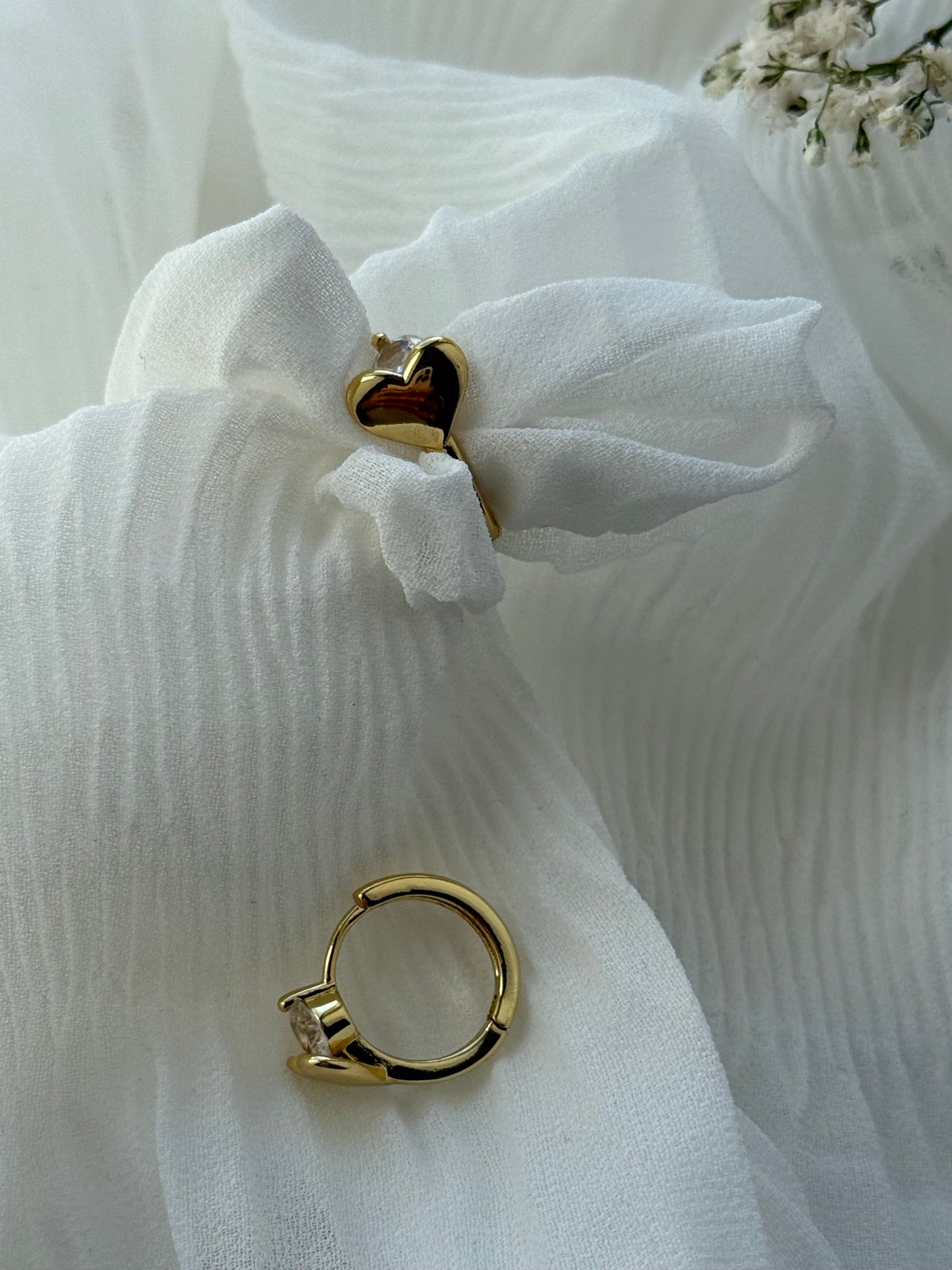 Goldene Hoops Heart Zirkonia Ohrringe Edelstahl - 11108