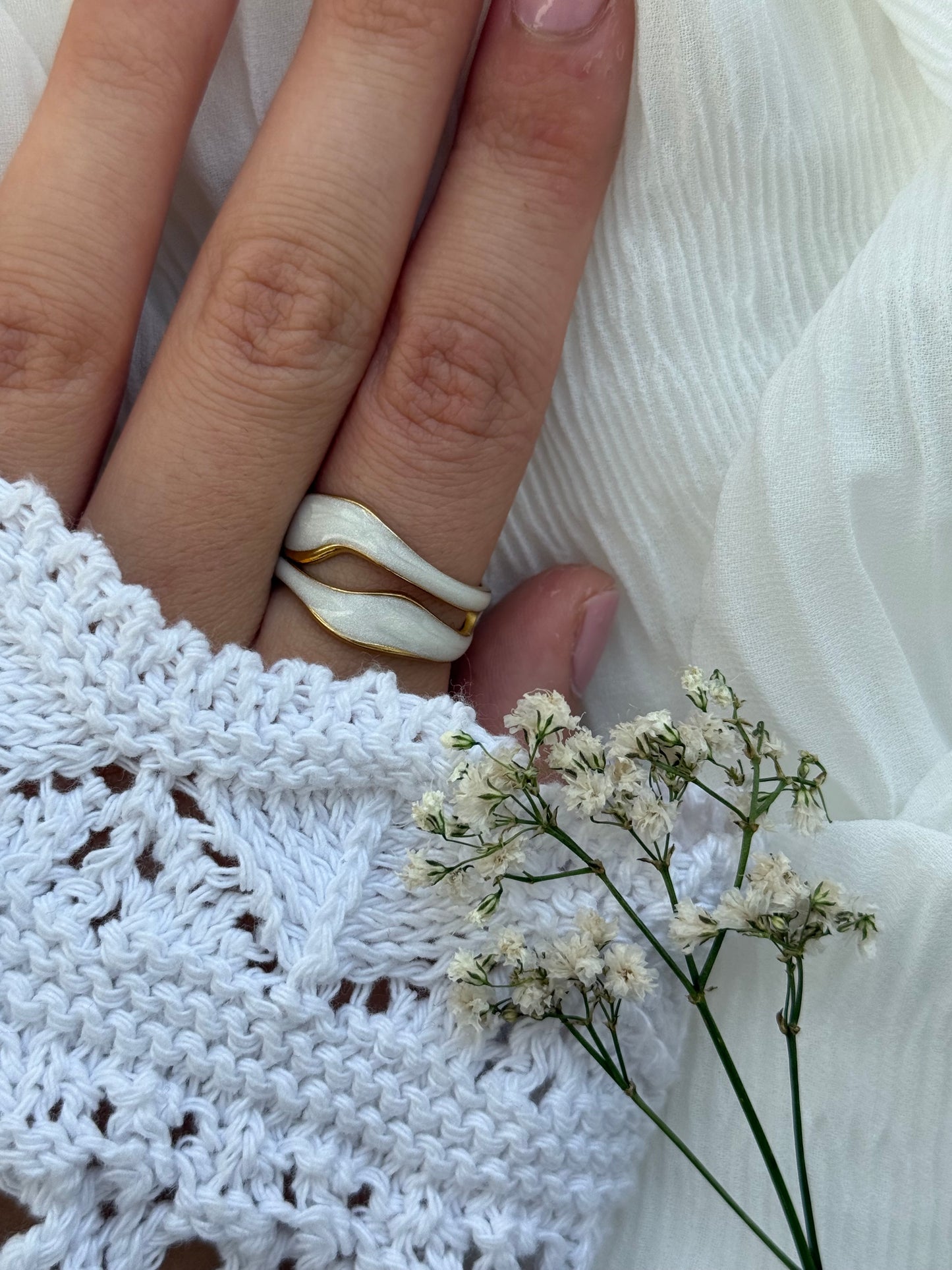 Edelstahl Ring Beige Wave - 11124