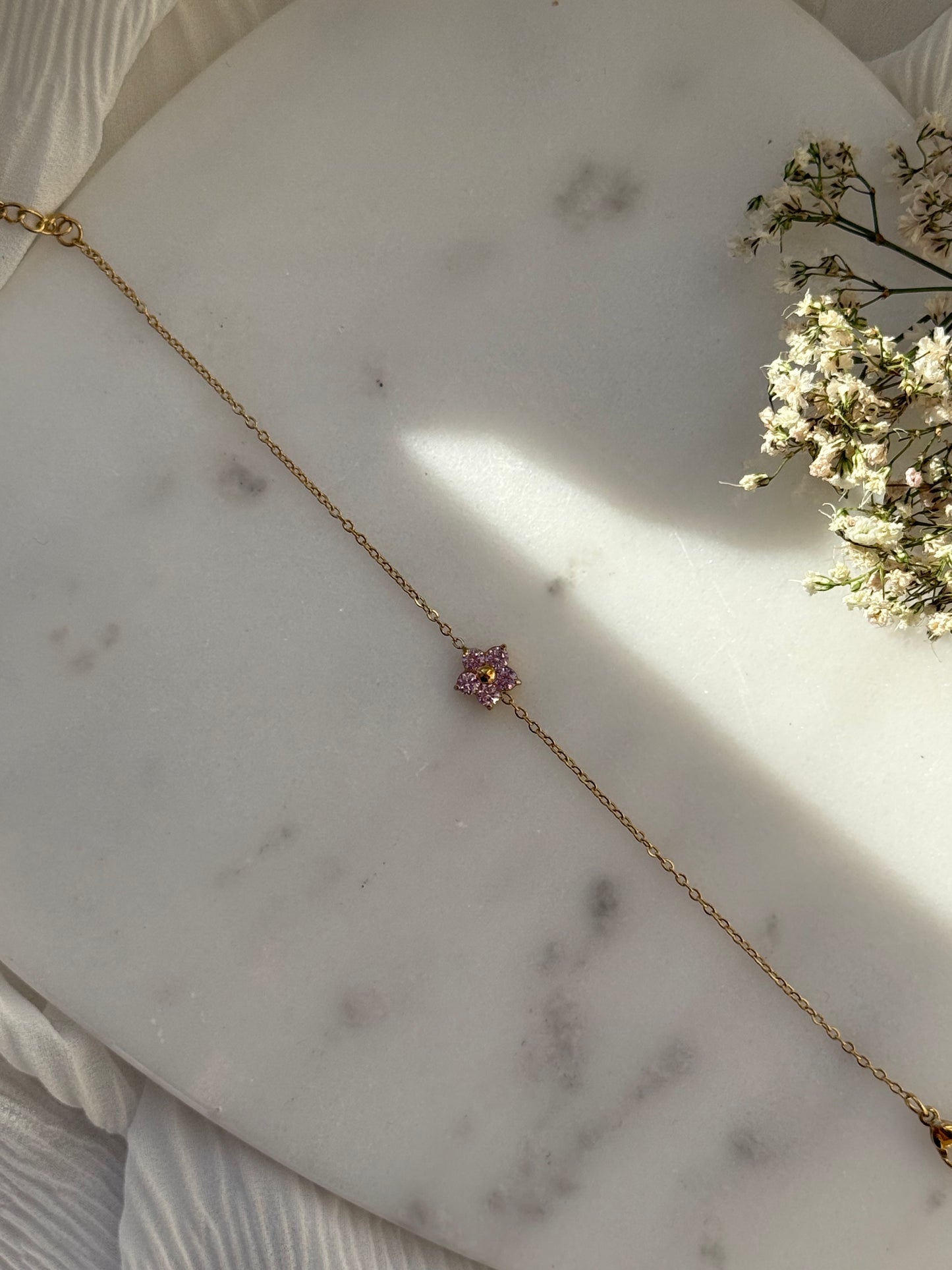 Edelstahl Goldenes Armband mit einer Rosa Blume - 11061