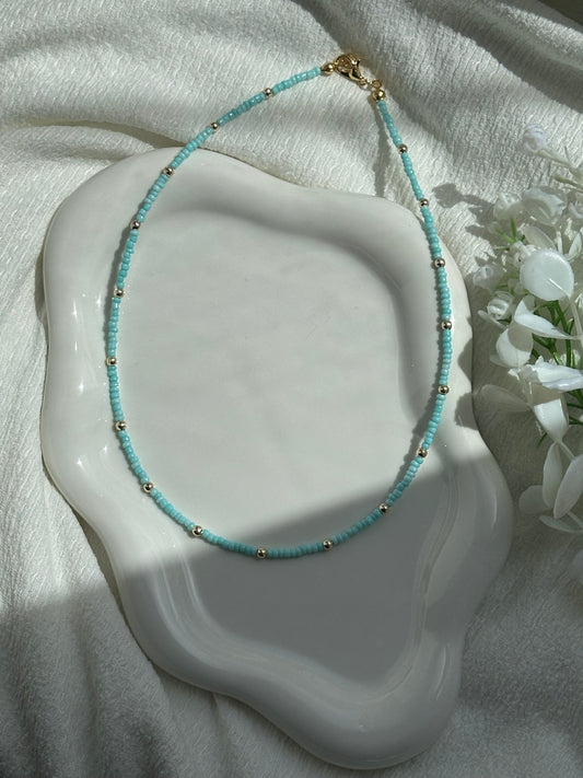 Perlenkette mit Blauen und Goldenen Perlen - 10125