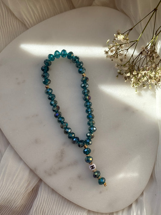 Tesbih personalisiert mit Blauen Kristallperlen, Goldenen Details - 11013